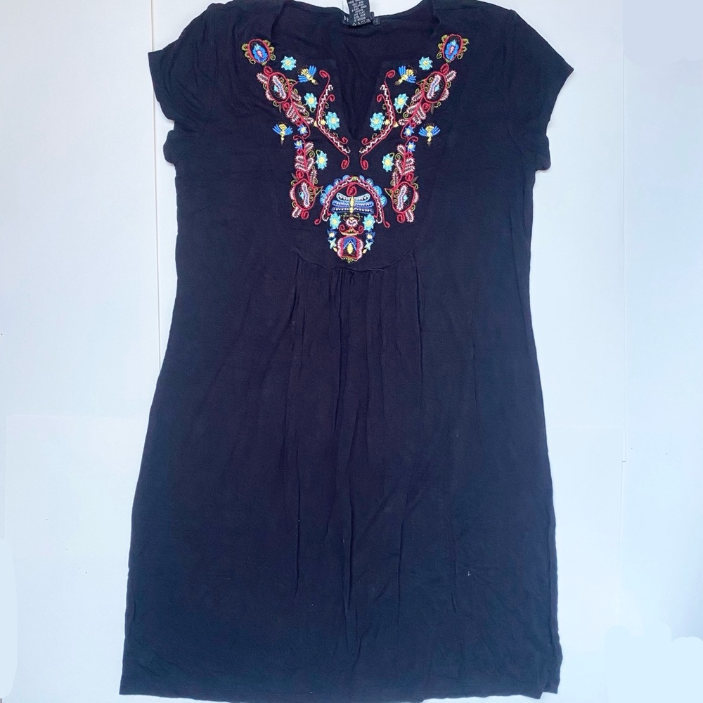 Black Dress with Colorful Embroidery